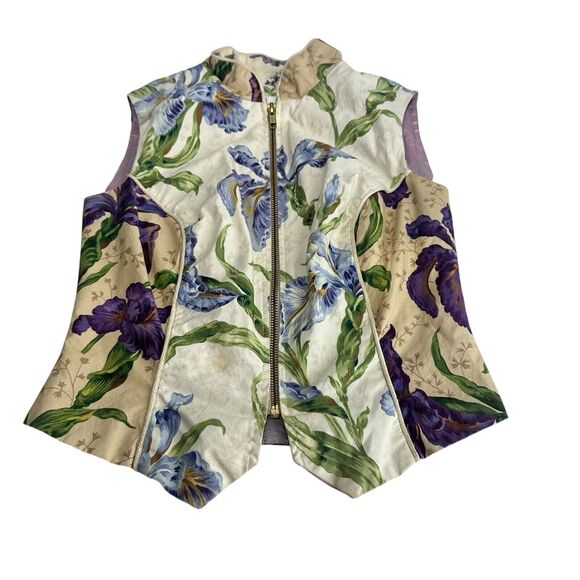 trapp new york floral tea party preppy full zip collared Vest Size 4 - Picture 1 of 6